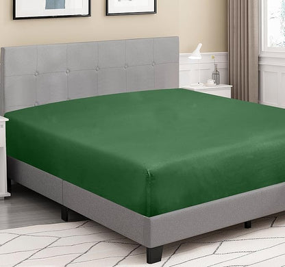 ROYALE LINENS 300 Thread Count 100% Long Staple Combed Cotton Fitted Sheet Twin XL - Super Soft Deep Pocket Bottom Sheet - Fitted Sheets Only - Elastic Sheets (Twin XL, Hunter Green)