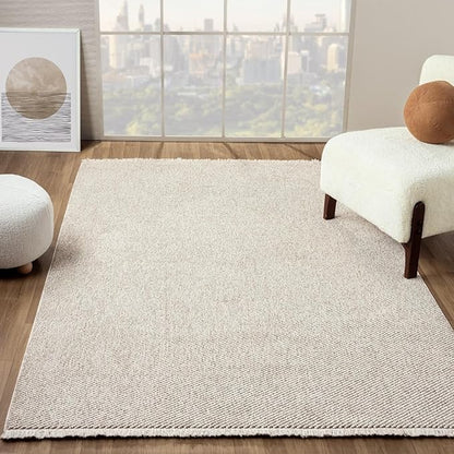 LUXE WEAVERS Solid Machine Woven Beige 5x7 Area Rug, Indoor Stain-Resistant Carpet