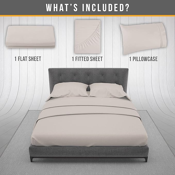 Twin Sheets Set - Luxury Hotel Bed Sheets - Soft Cooling Sheet with Elastic Corner Straps - Deep Pockets Microfiber Bedsheets - Bedding Sheet & Pillowcases Sets - 3 PC (Twin Size, Beige)
