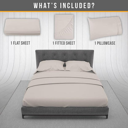 Twin Sheets Set - Luxury Hotel Bed Sheets - Soft Cooling Sheet with Elastic Corner Straps - Deep Pockets Microfiber Bedsheets - Bedding Sheet & Pillowcases Sets - 3 PC (Twin Size, Beige)