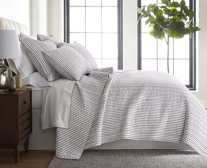 Levtex Home Tobago Stripe Charcoal Reversible Full/Queen Quilt Set (88x92in) and 2 Pillow Shams (26x20in) - Striped - Charcoal - Cotton Queen Size Quilt Bedding Set - Lightweight Soft Pre-Washed