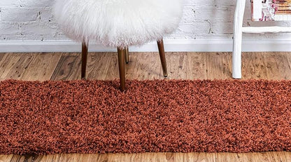 Unique Loom Solid Shag Collection Area Rug (2' 2" x 6' 5" Runner, Terracotta)