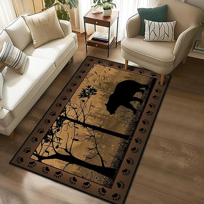 Rustic Area Rug 3x5,Bear Country Cabin Wildlife,Ultra-Thin Washable Throw Carpet Brown Rugs for Bedroom Indoor Vintage Rugs Non Slip Accent Floor Carpets for Bedside,Entryway,Living Room,Office