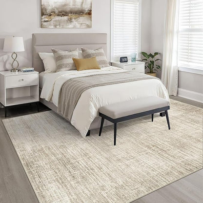 7x9 Area Rug Living Room: Washable Large Neutral Beige Rugs Abstract Soft Modern Stain Resistant Indoor Floor Non-Slip Carpet for Bedroom Nursery Kids Office Playroom Dining Room Under Table Home