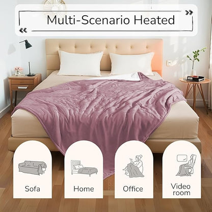 Electric Heated Blanket Twin Size 62"x84" - Dual-Sided with Microplush & Sherpa Fabric, 4 Heat Settings & 10 Hours Auto Off, Machine Washable - Berry