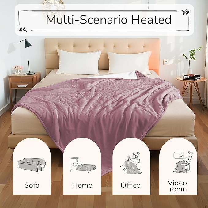 Electric Heated Blanket 72"x84" Full Size - Dual-Sided with Microplush & Sherpa Fabric, 4 Heat Settings & 10 Hours Auto Off, Machine Washable - Berry