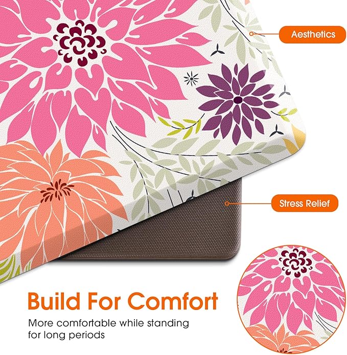 Kitchen Mats for Floor,Cushioned Rug Anti-Fatigue Mats for Kitchen Decor Accessories,Waterproof Non-Slip Mat and Rug for Office,Floor,Laundry 17.3"*39",Mutil-Pink