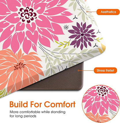 Kitchen Mats for Floor,Cushioned Rug Anti-Fatigue Mats for Kitchen Decor Accessories,Waterproof Non-Slip Mat and Rug for Office,Floor,Laundry 17.3"*60",Mutil-Pink