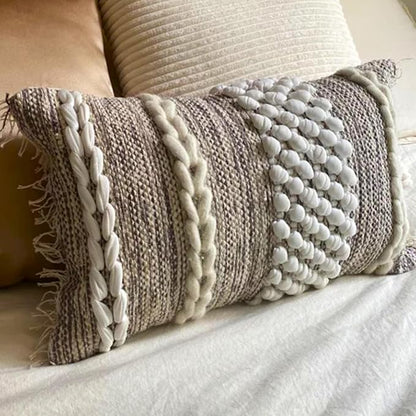 Decorative Boho-Chic Lumbar Pillow Cover 12x20 Premium Handwoven Tufted Cotton &Wool Accent Pillows, Earthy Color Throw Cushion, Farmhouse & Bohemian Home Decor (Limited Edition Cover Only)