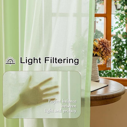 MAIHER Light Green Pinch Pleat Sheer Curtains 120 Inch Length for Living Room Bedroom 10ft Curtains Light Filtering Floor to Ceiling Pleated Drapes with Hooks, Reed Green, 42" W x 120" L, 2 Panels