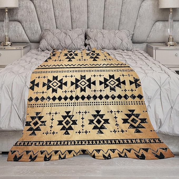 Tribal Aztec Throw Blanket, Southwestern Native Blanket, Vintage Ethnic Abstract Geometric Print Throws Cover for Couch Chair Sofa Bed Outdoor Beach Travel 40"x50"
