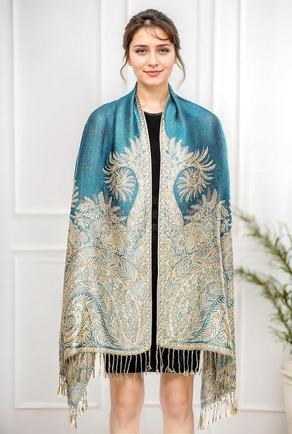 Achillea Big Paisley Pashmina Shawl Wrap for Women – Elegant Scarf for Weddings, Evening Dresses, Festivals & Daily Wear