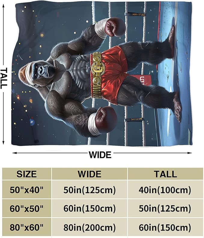 Gorilla Boxing Throw Blanket, 60"x80", Black, 100% Microfiber, Heavy Weight, Water Resistant, Perfect for Couch, Bed, Camping, Gift