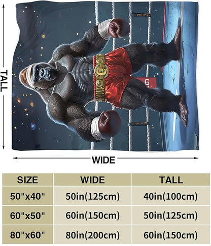 Gorilla Boxing Throw Blanket, 60"x80", Black, 100% Microfiber, Heavy Weight, Water Resistant, Perfect for Couch, Bed, Camping, Gift