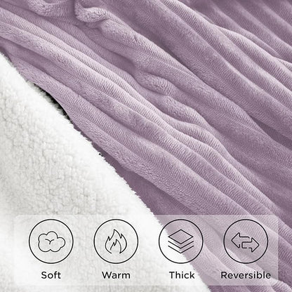 Sherpa Blankets Queen Size - Fleece Queen Blanket for Bed, Soft and Warm Throw Blanket for Winter, 90" x 90", Lavender