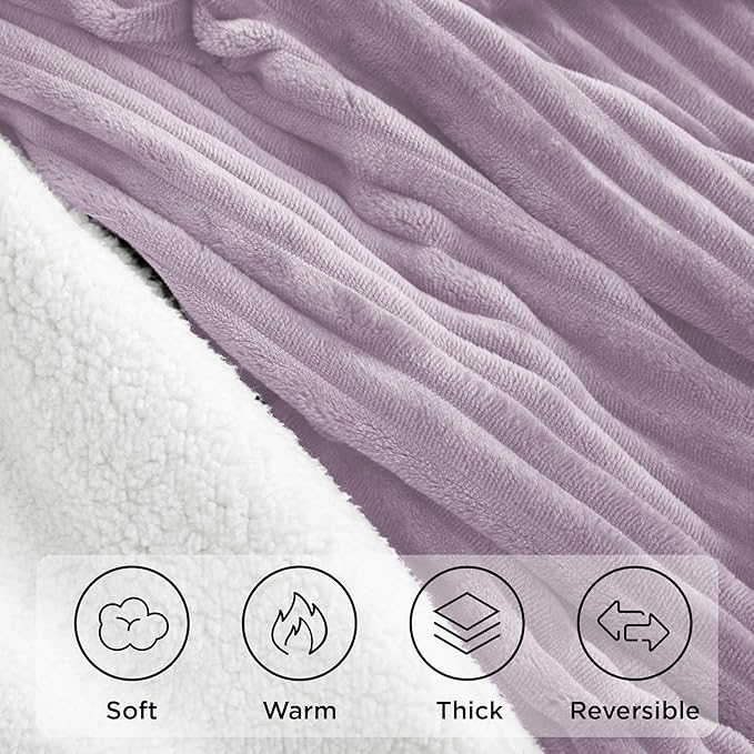 Sherpa King Size Blanket - Fleece for Bed, Soft and Warm for Winter, Reversible Fuzzy, Lavender, 108 x 90 Inches