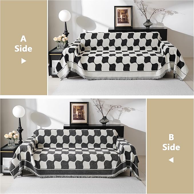 MEETSKY Sofa Covers Single Couch Cover for Dogs, Modern Jacquard Chenille Sofa Slipcover Loveseat Futon Cover, Pet Couch Cover Washable Sofa slipcover, 71" x 102", Black Checkerboard