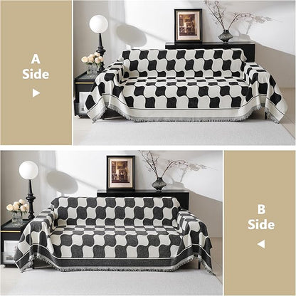 MEETSKY Sofa Covers Washable Couch Covers for 3 Cushion Couch Sofa Pet Friendly, Simple Modern Plaid Jacquard Couch Covers for Dogs, 91" x 118", Black Checkerboard