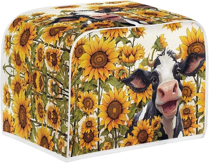 Sunflower Cow Printed Toaster Cover - 2 Slice Bread Maker Protector, Anti Fingerprint Oven Dust Cover for Small Kitchen Appliances