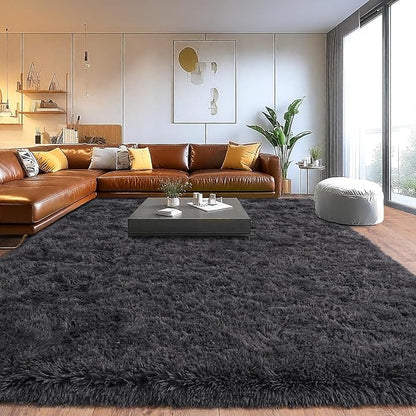 Upgrade Non-Slip Plush Rugs for Living Room, Soft Shaggy Carpets for Living Room, Fuzzy Rugs for Kids' Room, Perfect Decor for Modern Home Charcoal 5x7 Feet