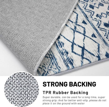 KUTA Area Rug 5x7, Moroccan Large Blue White Rugs Washable Boho Non-Slip, Ultra Soft Geometric Traditional Farmhouse Carpet for Living Room Dining Room Bedroom Dorm Office Home Décor
