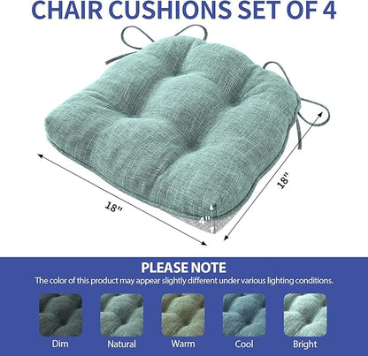 Chair Cushions for Dining Chairs Set of 4, Kitchen Chair Cushions, Chair Pads with Ties Non Slip Backing, Christmas Room Decor, Tufted Memory Foam Seat Cushion 4 Pack, 18"x18"x4", Sage Green