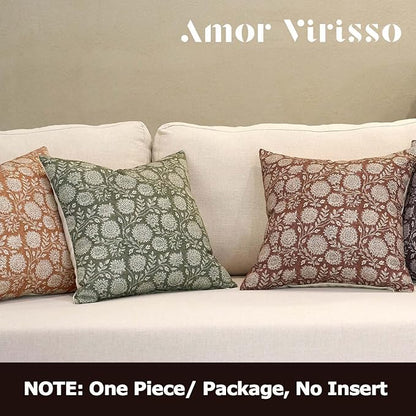 Amor Virisso Floral Pillow Covers 20x20 Throw Pillow Covers Vintage Block Print Pillow Cover Neutral Couch Pillows for Living Room Farmhouse Decorative Accent Sofa Pillows, Brown