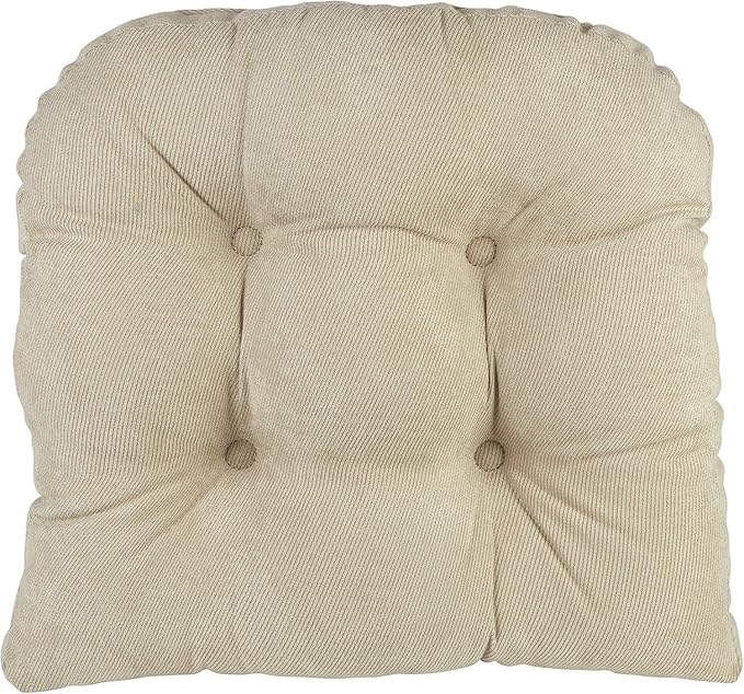 Klear Vu Gripper Overstuffed Universal Non-Slip Dining Chair Cushions for Kitchen Decor or Office Use, U-Shaped Skid-Proof Seat Pad, 17x17 Inches, 2 Count (Pack of 1), Linear Stone Tan