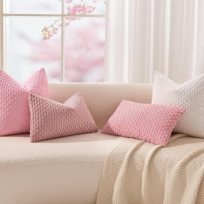 Kevin Textile Valentines Day 14x24 Inch Pillow Cover 1 Pack Boho Decorative Soft Striped Corduroy Lumbar Farmhouse Accent Rectangle Cushion Case for Living Room Couch Sofa Bed, Pink