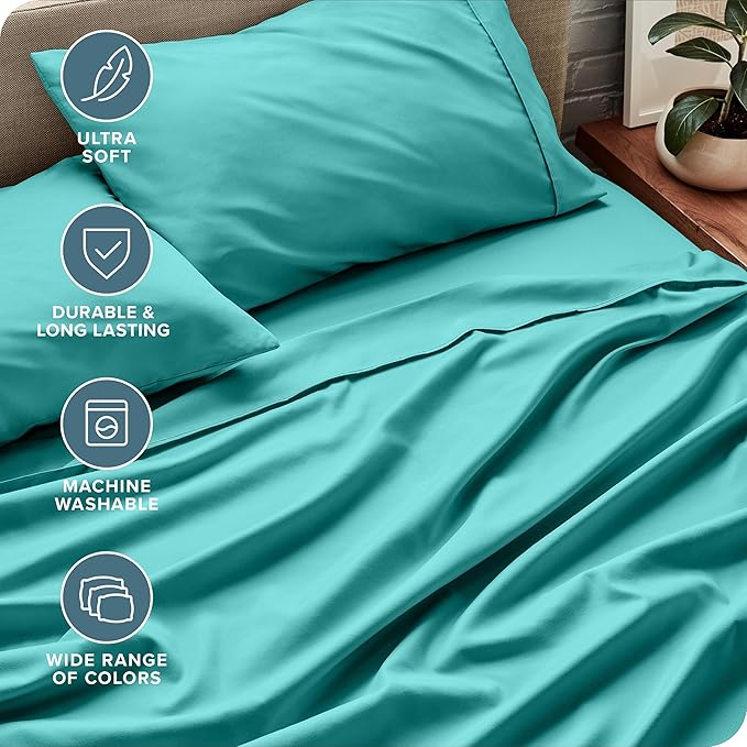 Bare Home Ultra-Soft Split Head Flex King Sheet Set - Luxury 1800 - Hydro-Brushed - Deep Pockets - Easy Fit - 4 Piece Set - Bedding Sheets & Pillowcases (Split Head Flex King, Turquoise)