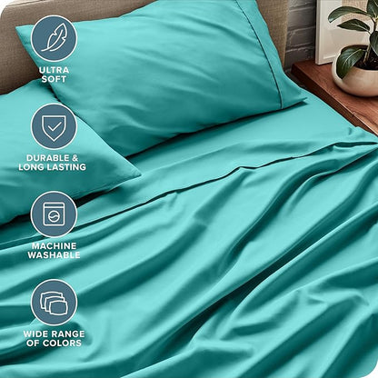 Bare Home Twin Sheet Set - 1800 Ultra-Soft Microfiber - Double Brushed - Deep Pockets - Easy Fit - Extra Soft - 3 Piece Set - Bedding Sheets & Pillowcases (Twin, Turquoise)