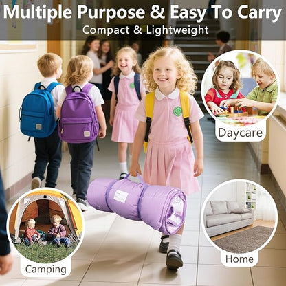 Primlect Lightweight Toddler Nap Mat Perfect for Warm Sleepers, Portable Sleeping Bag with Removable Pillow and Fleece Blanket, Washable, Great for 3 Seasons, Daycare, Preschool, Boy and Girls
