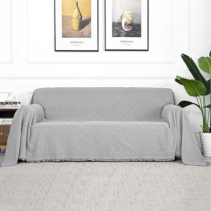 MYSKY HOME Light Grey Geometrical Sofa Covers, Couch Cover for 2 Cushion Couch, Sectional Couch Cover Living Room Sofa Throws Sofa Slipcovers for Pets, & Kids (X-Large, 71" x 118", Light Grey)