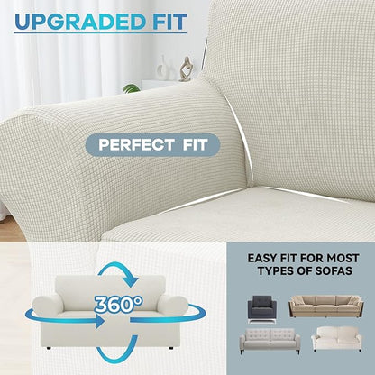 LURKA Stretch Loveseat Sofa Slipcovers 1 Piece Couch Covers for Sofa Furniture Protector Full Sofa Covers with Elastic Bottom for Kids and Dog (Medium, Ivory)