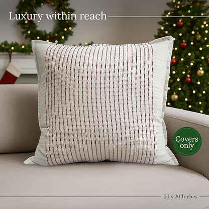 SanVia Fireside Premium Cotton Throw Pillow Covers, 20 x 20 Inches, Luxury Holiday Themed Handwoven Couch Pillow Covers, Hidden Zipper, Elegant Home Décor, Insert Not Included