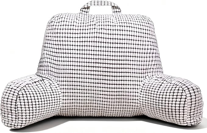 NOONTIDE Reading Pillow with Top Handle,Uniquely Designed Soft Fabric, Ergonomic Back Support for Bed,Cover Washable Sit up Pillow,Watching TV/Gaming/Relaxing(White)