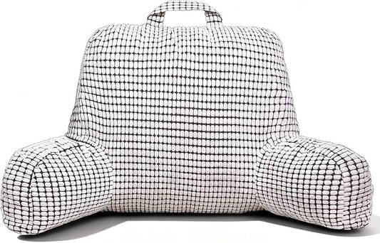 NOONTIDE Reading Pillow with Top Handle,Uniquely Designed Soft Fabric, Ergonomic Back Support for Bed,Cover Washable Sit up Pillow,Watching TV/Gaming/Relaxing(White)
