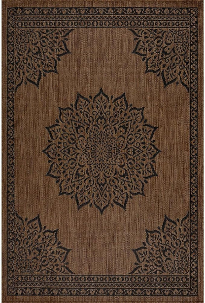 CAMILSON Outdoor Rug, 9x12 Medallion Nut Brown Black Modern Area Rugs for Large Indoor and Outdoor Patios, Kitchen and Hallway Mats, Washable Porch Deck Outside Carpet (Nut Brown Black, 9 x 12)