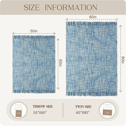 Multi-Color Light Blue Cable Knitted Throw Blanket for Couch,50"X60" Boho Style Textured Blankets for Home Decor,Super Soft Warm Cozy Chunky Knit Blanket with Decorative Tassels for Bed