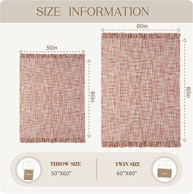 Multi-Color Light Pink Cable Knitted Throw Blanket for Couch,60"X80" Boho Style Textured Blankets for Home Decor,Super Soft Warm Cozy Chunky Knit Blanket with Decorative Tassels for Bed