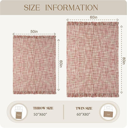 Multi-Color Light Pink Cable Knitted Throw Blanket for Couch,60"X80" Boho Style Textured Blankets for Home Decor,Super Soft Warm Cozy Chunky Knit Blanket with Decorative Tassels for Bed