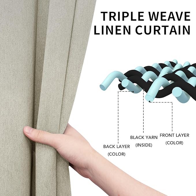 Easy-Going Linen Look Blackout Curtain 108 Inch Length Grommet Window Curtain Drapes for Bedroom, Living Room Thermal Insulated Room Darkening (Set of 2 Panels, Natural)