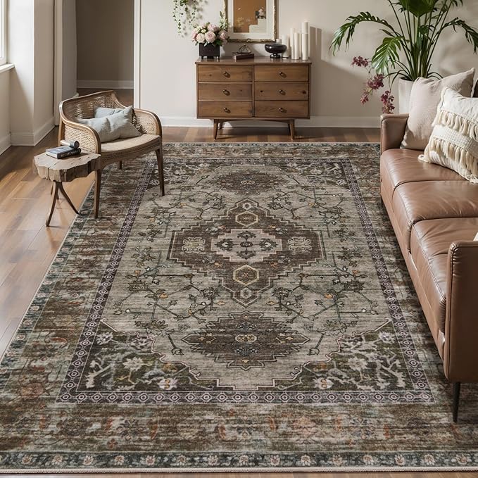 Tangsoo 3x5 Washable Rugs Oriental Area Rug, Vintage Non Slip Indoor Accent Rug, Print Distressed Grey Carpet, Soft Low Pile Rug for Living Room Dining Bedroom Bedside Entryway