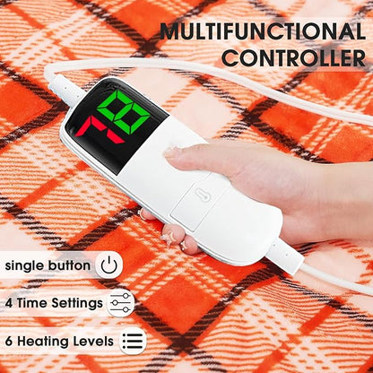 OCTROT Electric Heated Blanket King Size, 90X100 Orange Blanket with Dual Control&10 Heats Levels&Timer for Bed,Large Plaid Sherpa Heating Blankets Warmer Gifts for Women Grandma Halloween Home Decor