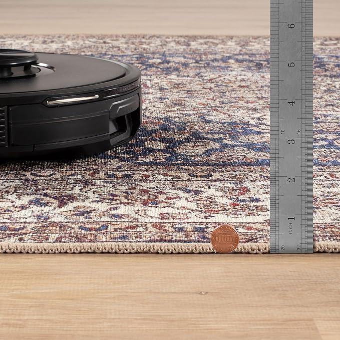 Bloom Rugs Washable Non-Slip 5' x 7' Rug - Dark Blue/Beige Traditional Medallion Area Rug for Living Room, Bedroom, Dining Room, and Kitchen - Exact Size: 5' x 7'
