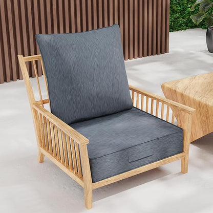 Outdoor Olefin Water-Resistant Deep Seat Cushion Set, 23''x 26''x 6'' Weather and Fade Resistant Patio Furniture Seat Cushion, Thickened Sofa Chair Pad with Straps for Lawn, Garden, Light Gray