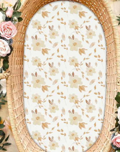 Bassinet Sheets for Baby Girls Boys 2 Pack, Fitted Baby Mattress Sheet for Rectangle, Oval, Hourglass Bassinet Mattress, Breathable Cozy & Universal Fit (Honeybee Dreams)