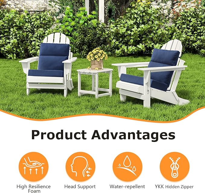 Sunbrella Outdoor High Back Chair Cushion Seat Pads, 44 x 21 Inch Water-Repellent & Fade-Resistant Patio Furniture Cushions with Ties for Adirondack, Rocking Chairs, Specrtum Indigo