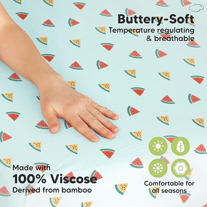 Pack and Play Sheets Fitted - 2-Pack Mini Crib Sheets for Pack N Play Mattress 38x26, Soft & Cozy, Neutral Toddler Playard Bedding, Snug Fitted Mini Baby Crib Mattress Cover Boy, Girl (Beach Day)