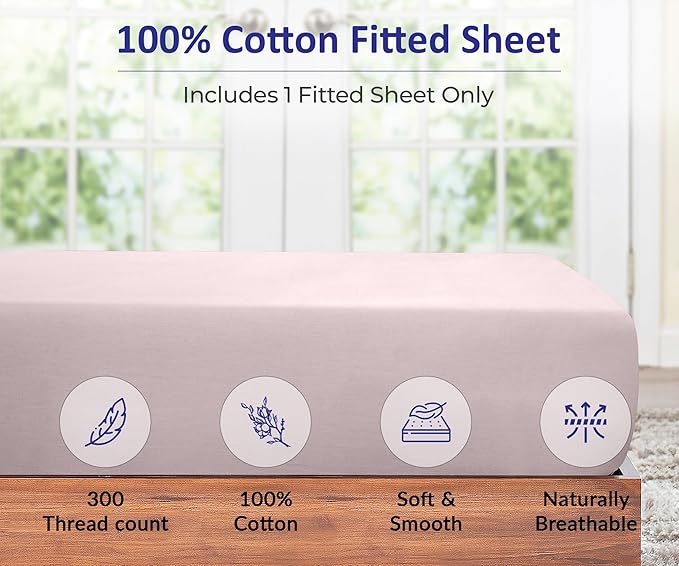 ROYALE LINENS 300 Thread Count 100% Long Staple Combed Cotton Fitted Sheet King - Super Soft Deep Pocket Bottom Sheet - Fitted Sheets Only - Elastic Sheets (King, Lavender)